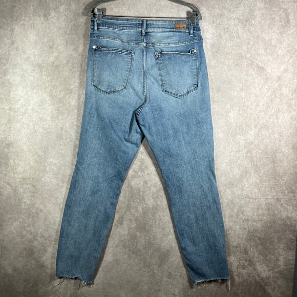Judy Blue Boyfriend Jeans Womens Size 14W Blue Medium Wash Denim Frayed Raw Hem - Picture 6 of 14